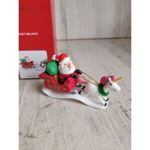 Hallmark‎ just believe ornament xmas Santa Claus glitter unicorn